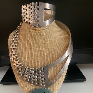 Heavy Vintage Sterling Silver Modernist Choker with Matching Bracelet